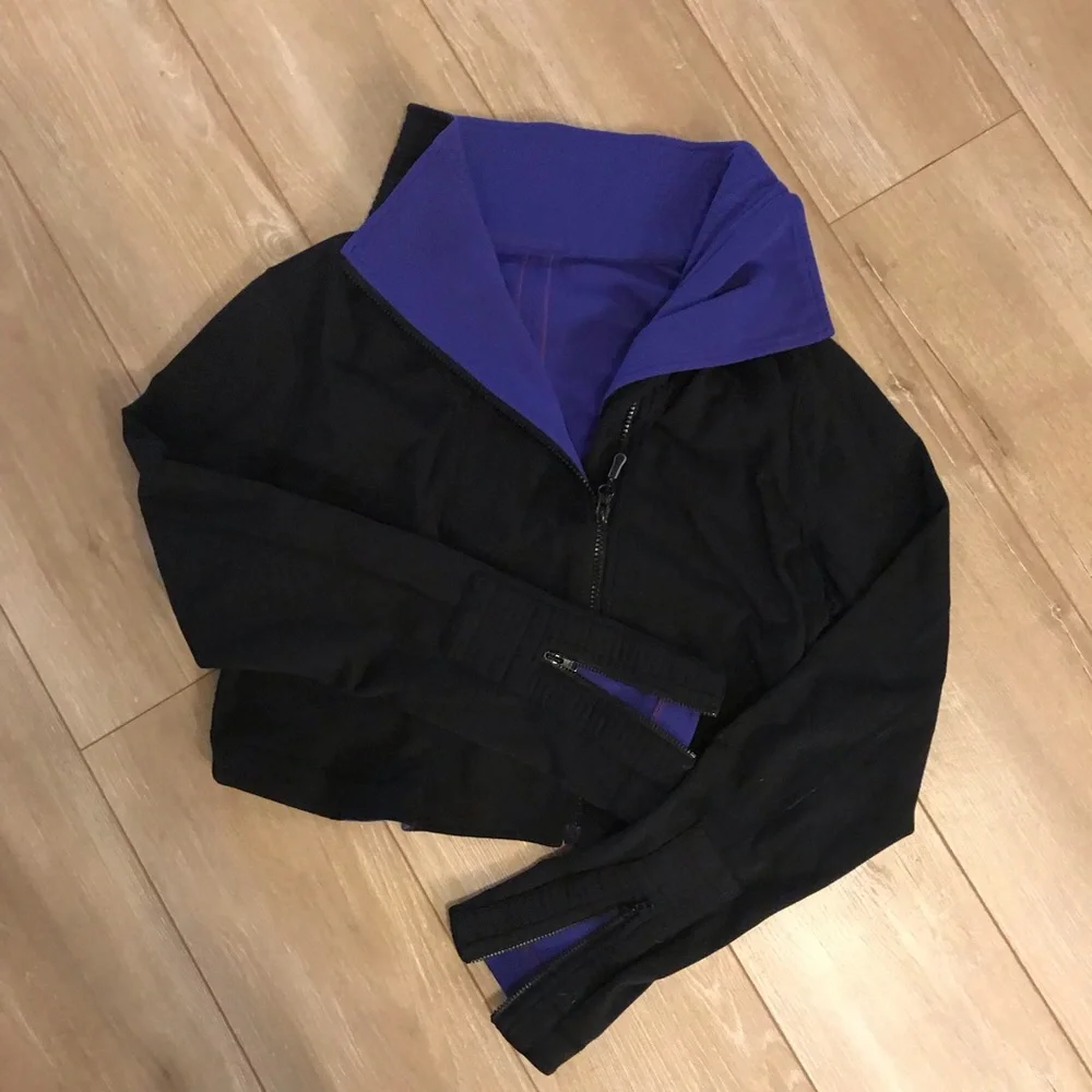lululemon athletica Black Cropped Bomber Jacket with Purple Accents